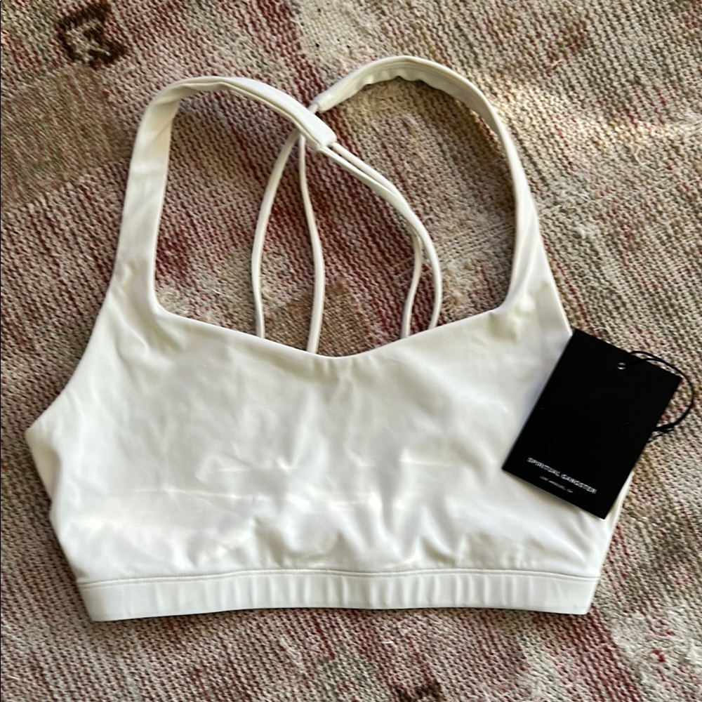 Spiritual Gangster White Sports Bra Minimalist Design